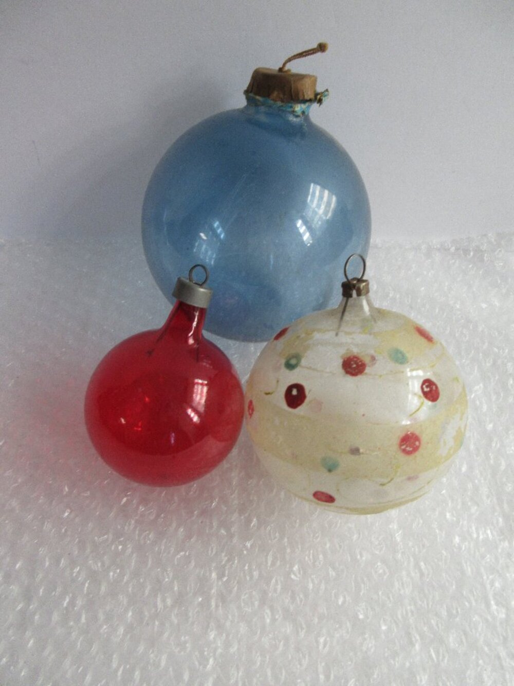 Patriotic Unsilvered Glass Glass Christmas Ornament Red White Blue Vtg WWII
